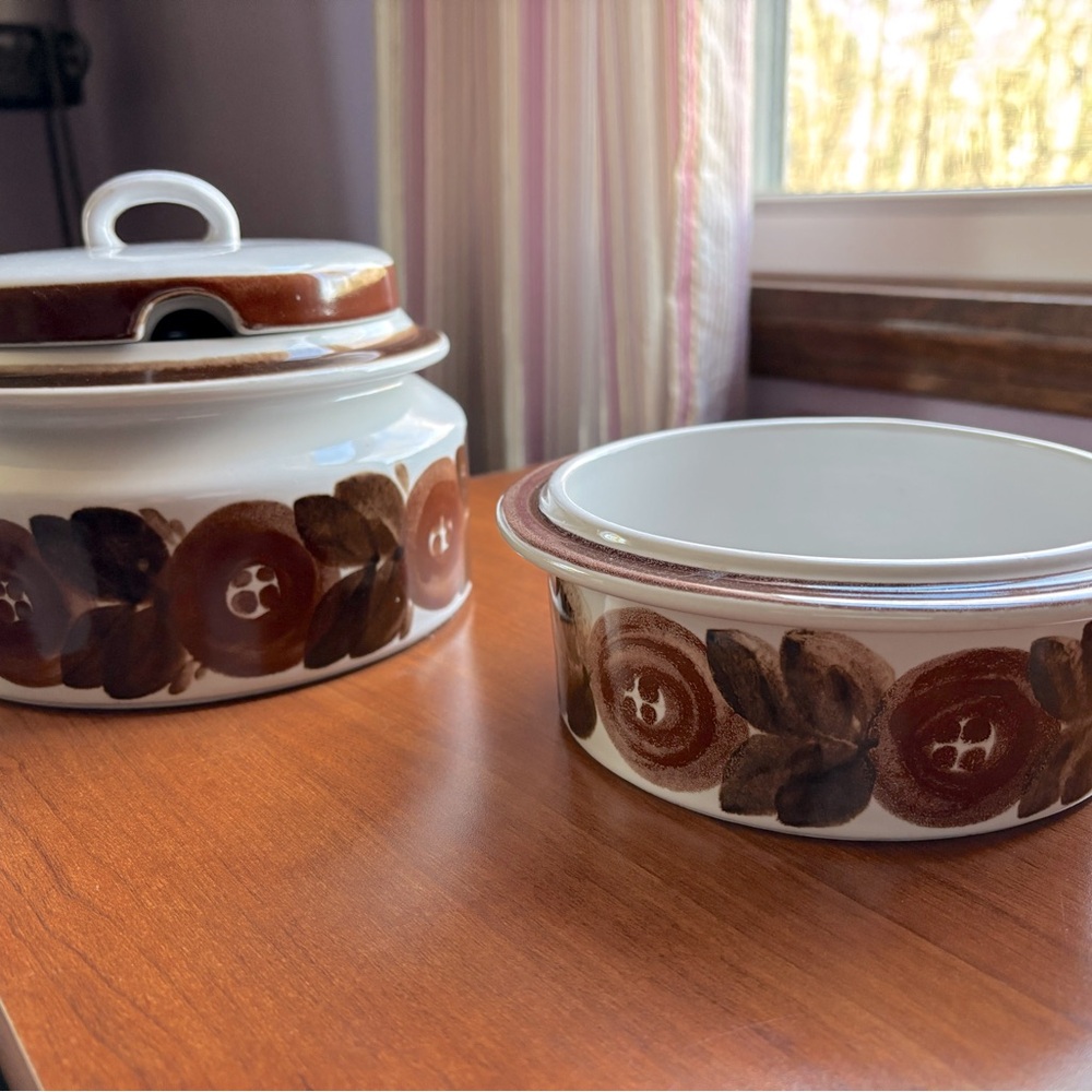 Arabia Finland Rosmarin Brown Anemone Soup Tureen & Casserole Hand Signed MCM